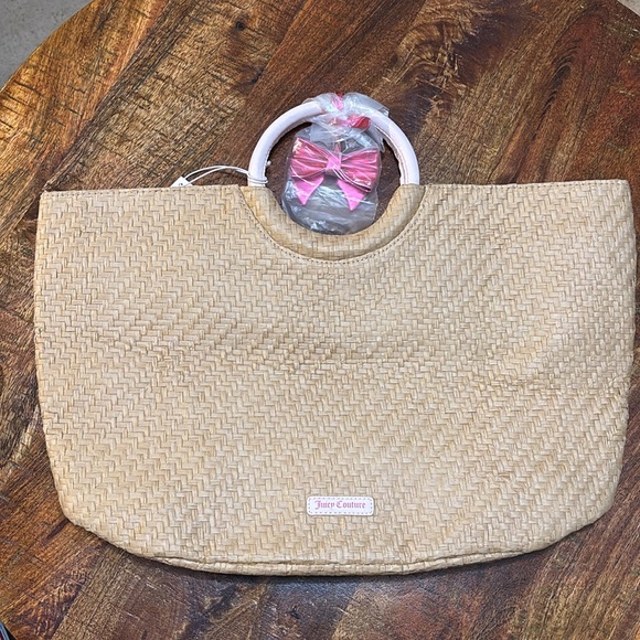 NWT Juicy Couture Straw Tote Bag with Hoop Handles - Picture 3 of 6